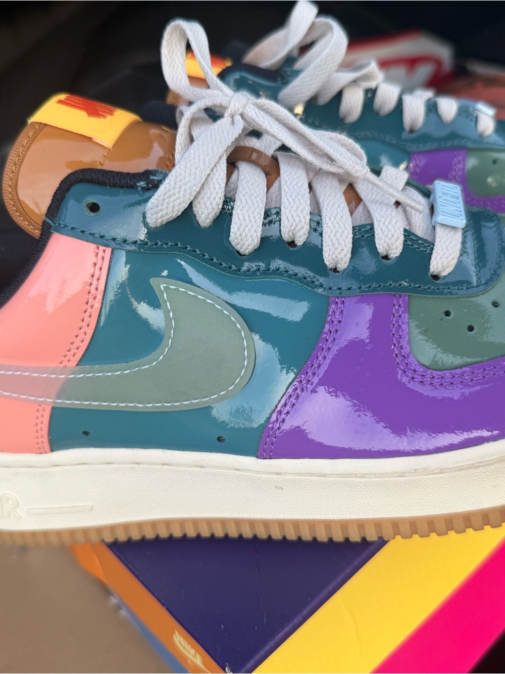 Nike Air Force 1Multicolor Patent Leather Sneakers - Teal, Purple, Coral